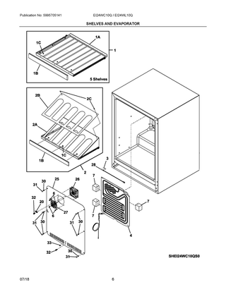 Shelves And Evaporator Diagram and Parts List for EI24WC10QS1  Frigidaire Wine and Beverage Cooler
