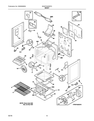 Body Diagram and Parts List for BGGF3045RFD  Frigidaire Range