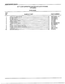 30" Floor/oven Door Page 2 Diagram and Parts List for 2409A  Frigidaire Range