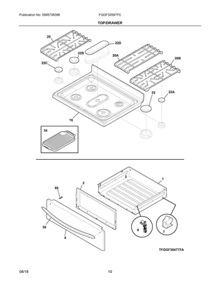 Top/drawer Diagram and Parts List for FGGF3059TFC  Frigidaire Range