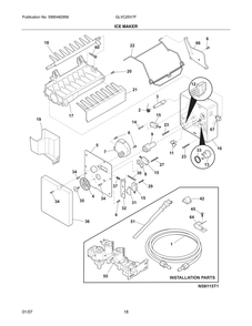 Ice Maker Diagram and Parts List for GLVC25V7FW2  Frigidaire Refrigerator