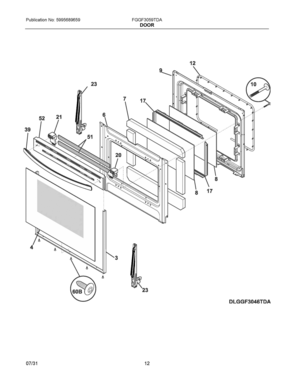 06 - DOOR Diagram and Parts List for FGGF3059TDA  Frigidaire Range