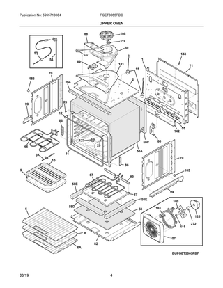 Upper Oven Diagram and Parts List for FGET3065PDC  Frigidaire Wall Oven
