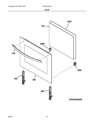 Door Diagram and Parts List for FFEH2422US  Frigidaire Range
