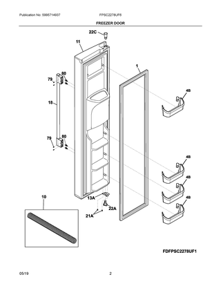 Freezer Door Diagram and Parts List for FPSC2278UF6  Frigidaire Refrigerator