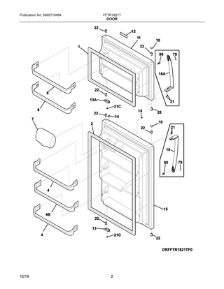 Door Diagram and Parts List for FFTR1821TD6  Frigidaire Refrigerator