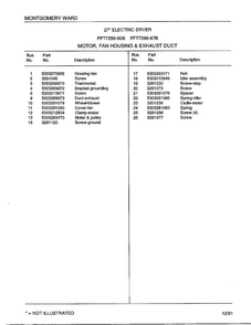 Motor/ Fan Housing And Exhaust Duct Page 2 Diagram and Parts List for 7289-80B  Frigidaire Dryer