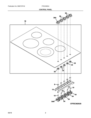 Control Panel Diagram and Parts List for FFEC3625UB  Frigidaire Cooktop