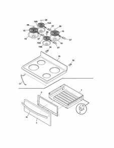 Top/drawer Diagram and Parts List for 970598434  Kenmore Range
