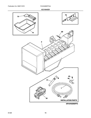 Ice Maker Diagram and Parts List for FGHN2866PPAA  Frigidaire Refrigerator