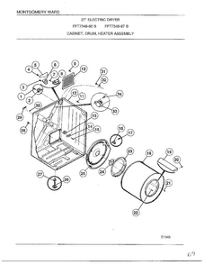 Cabinet, Drum, Heater Assembly Diagram and Parts List for 7348B  Frigidaire Dryer