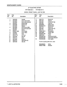 Door/front Panel/lint Filter Page 2 Diagram and Parts List for 7589-80C  Frigidaire Dryer