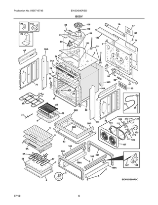 Body Diagram and Parts List for EW30IS80RSD  Frigidaire Range
