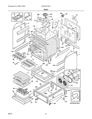 Body Diagram and Parts List for CPEH3077RFJ  Frigidaire Range