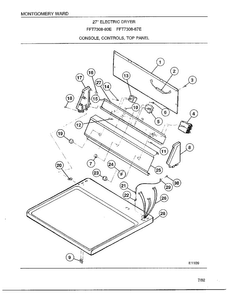 Console/controls/top Panel Diagram and Parts List for 7308-80E  Frigidaire Dryer