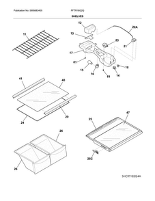 Shelves Diagram and Parts List for FFTR18G2QW7B  Frigidaire Refrigerator