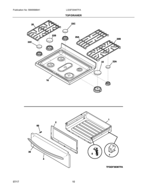 05 - TOP/DRAWER Diagram and Parts List for LGGF3044TFA  Frigidaire Range