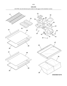 Shelves Diagram and Parts List for 25360383414  Kenmore Refrigerator