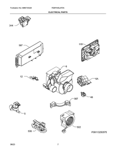 Electrical Parts Diagram and Parts List for FDSP450LAF0A  Frigidaire Dishwasher