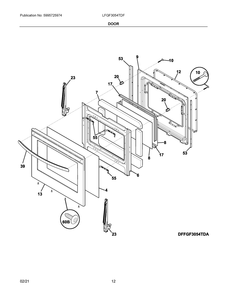Door Diagram and Parts List for LFGF3054TDF  Frigidaire Range