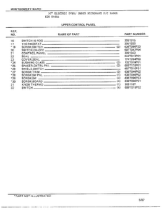 Upper Control Panel Page 2 Diagram and Parts List for 8488A  Frigidaire Range