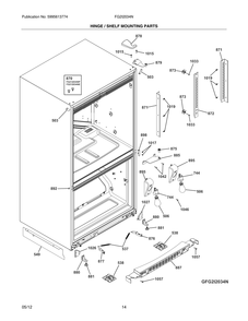 Hinge / Shelf Mounting Parts Diagram and Parts List for FG2I2034NR  Frigidaire Refrigerator
