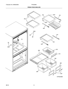 Fresh Food Shelves Diagram and Parts List for FP2I2386NF  Frigidaire Refrigerator