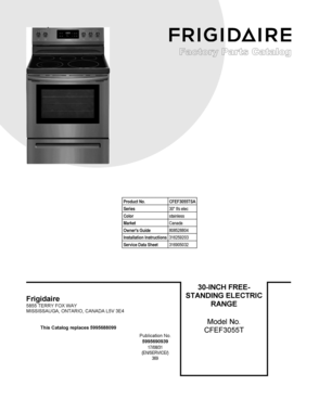 01 - COVER SHEET Diagram and Parts List for CFEF3055TSA  Frigidaire Range