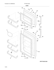 Door Diagram and Parts List for FFTR2021QS8  Frigidaire Refrigerator