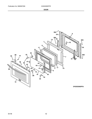 Door Diagram and Parts List for CGDS3065PFR  Frigidaire Range