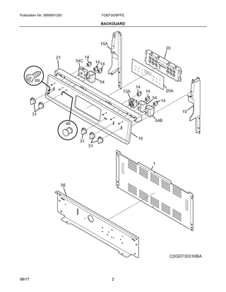 Backguard Diagram and Parts List for FGEF3030PFE  Frigidaire Range