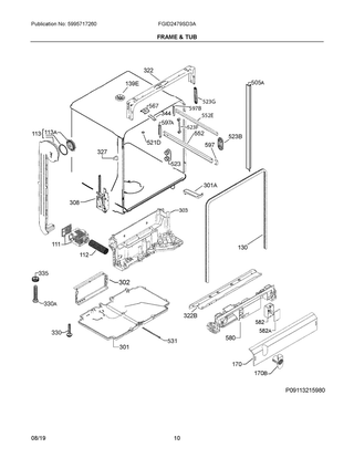 Frame & Tub Diagram and Parts List for FGID2479SD3A  Frigidaire Dishwasher