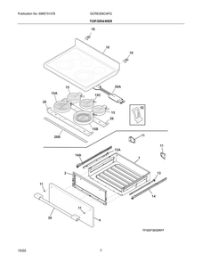 Top/Drawer Diagram and Parts List for GCRE306CAFG  Frigidaire Range