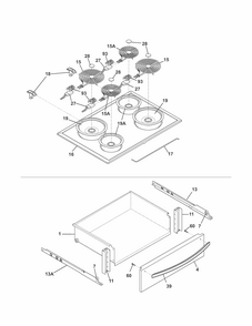 Top/drawer Diagram and Parts List for 79042523310  Kenmore Range