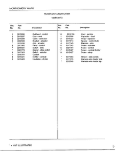 Room Air Cinditioner Page 2 Diagram and Parts List for 5367G  Frigidaire Air Conditioner