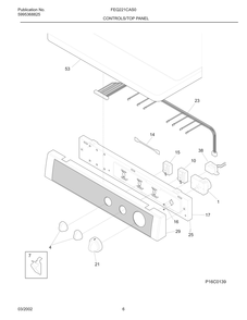 Controls/Top Panel Diagram and Parts List for FEQ221CAS0  Frigidaire Dryer