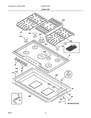 Cook Top Diagram and Parts List for FPGC3677RSF  Frigidaire Cooktop