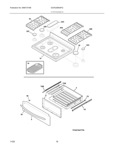 Top/Drawer Diagram and Parts List for GCRG3060AFG  Frigidaire Range