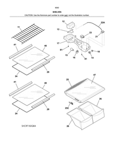 Shelves Diagram and Parts List for 25360509613  Kenmore Refrigerator