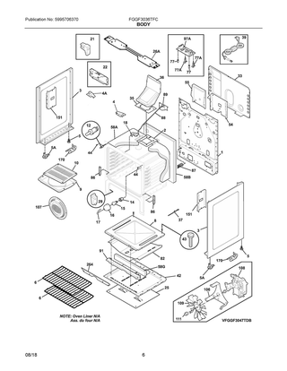 Body Diagram and Parts List for FGGF3036TFC  Frigidaire Range
