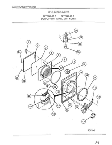 Door/front Panel/lint Filter Diagram and Parts List for 7348-80C  Frigidaire Dryer