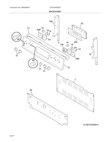 Backguard Diagram and Parts List for LGEF3045KFM  Frigidaire Range