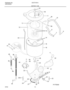 Motor / Tub Diagram and Parts List for GCGT1041A  Frigidaire Dryer