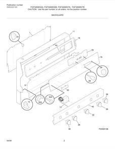 Backguard Diagram and Parts List for FGF326WGTB  Frigidaire Range