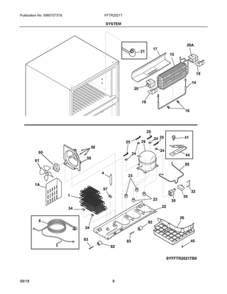 System Diagram and Parts List for FFTR2021TB2  Frigidaire Refrigerator