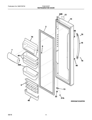 Refrigerator Door Diagram and Parts List for FGSC2335TD4  Frigidaire Refrigerator