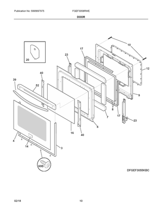 Door Diagram and Parts List for FGEF3058RWE  Frigidaire Range