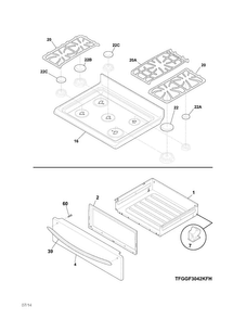 Top/drawer Diagram and Parts List for LGGF3042KFP  Frigidaire Range