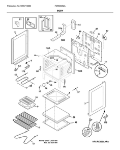 Body Diagram and Parts List for FCRE3052AWA  Frigidaire Range