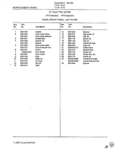 Door, Front Panel, Lint Filter Page 2 Diagram and Parts List for 7308-87C  Frigidaire Dryer